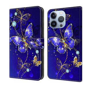 Designer Fashion Phone Falls för iPhone 15 Pro Max 14Plus 13 12 Mobiltelefon Luxury Crystal Butterfly Anti Drop Full Covers Flower and Grass Card Pocket Pu Leather Case