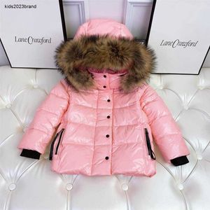 High quality Kids Girls down coat with fur sweet girl thicken parka children's warm pink snow outerwear clothes