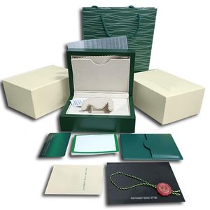 Moda Rolexables Scatola per orologi verdi di alta qualità Custodie Sacchetti di carta certificati Scatole originali per uomini in legno Orologi da uomo Sacchetti regalo A287y