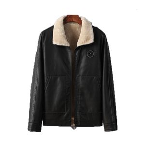 Herrjackor män Autumn Winter Fleece Motor Lapel Pu Leather Jacka Casual Simple Windproofwarm Biker Male Plus Size 8xl 230909