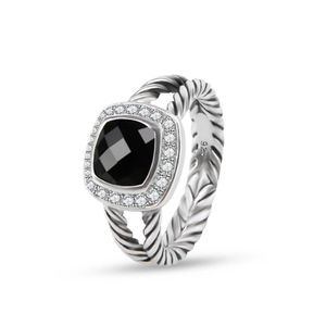 ed-Draht-Ringe, prismatische schwarze Ringe, Damenmode, versilbert, Mikrodiamanten, trendige, vielseitige Styles263s