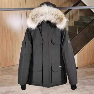 Piumino da pilota canadese da uomo Vera pelliccia di lupo con cappuccio Parka in tela Lettera Tasche con cerniera Patch caldo capispalla spesso Designer Donna Cappotto invernale in oca ha1