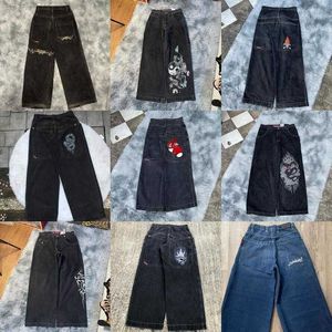 Mens designer jeans jnco y2k streetwear mode hip hop boxing handskar grafisk tryck baggy svarta byxor män kvinnor harjuku gotisk bred byxa