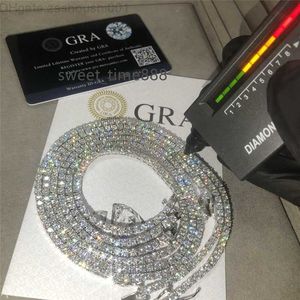 GRA HIP HOP-smycken 2.0mm-6.5mm VVS Moissanite Mossinate Tennis Chain Diamond 925 Silver Gold Iced Out Plated Neckor E3KK