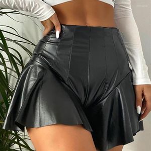 Calcinha feminina mulheres faux couro mini calças a linha plissado zíper preto saias shorts cintura alta festa exótica látex clubwear252m