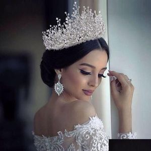 Copricapo di lusso principessa strass corona nuziale Sier Pageant Tiara corone chic sposa fasce accessori per capelli con orecchini 195F