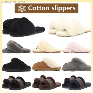 Slippers Designer Fluffy Women Australia Sandals Winter Fur Slides Ankle Indoor Flip Flops Classic Mini Printed Solid Color Uggse Boasties Cotton Slippers Q230909