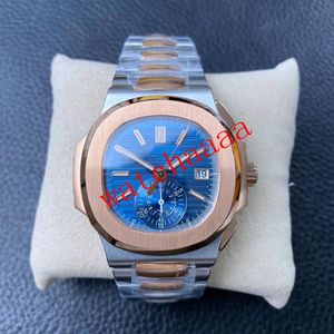 Лидеры продаж мужские наручные часы Два тона розовое золото 40 5 мм синий циферблат Nautilus 5980 1A-001 5980 Прозрачные механические автоматические мужские часы W257E