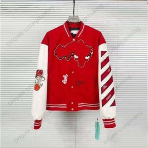 Fall Winter off Brand White Jacket 2024 Fashion new Heavy industry embroidered baseball jersey OW men's and women's casual coat size s-xl