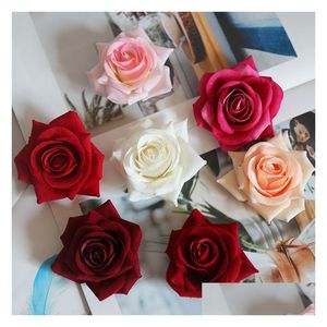 Flores decorativas grinaldas 10 pçs/lote simation rosa cabeças artificial borda enrolada para fundo de casamento arranjo de flores de parede ac ottv3