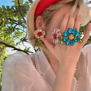 Solitaire Ring Korean Charms Candy Color Flower Rings for Women Metal Vintage Sweet Crystal Y2K Jewelry Friendship 90s 00s Style Gifts 230908