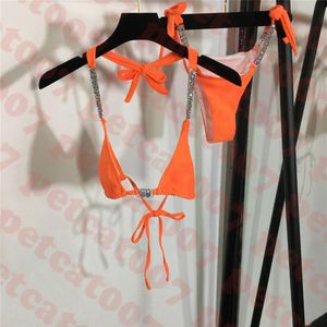 Luxury Womens badkläder Bikini Set Rhinestones Women Swimsuit Split Bikinis Sexig orange baddräkt för kvinnlig2936