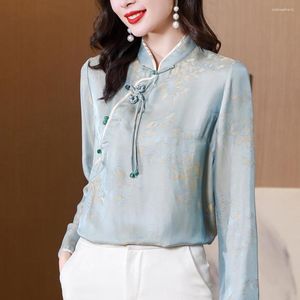 Camicette da donna Chic cinese HANFU stile seta Top donna 2023 autunno moda vintage camicie a maniche lunghe casual elegante femminile