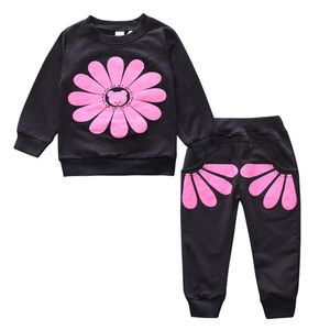 Spring Autumn Kids Clothes Fashion Sunflower Suit Söta flickor outfit sätter barn kläder byxor 2 st småbarn baby pojke kläder 2639