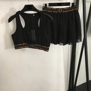 Tracksuit Women Sports Vest Half Skirt Street Style Slim Camisole Fashion Brand Sport Dress Print Yoga Vest Skirt Set