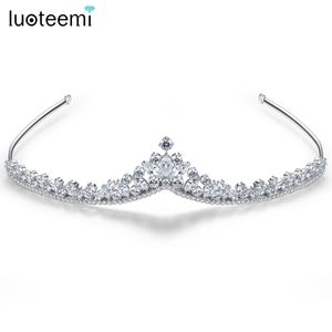 Wedding Hair Jewelry LUOTEEMI Shinnig Bridal Tiara Clear CZ Crystal Decoration Women Luxury Bride Cubic Zirconia Queen Diadem Crown 230908