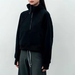 Yoga tröjor dykar hela halvt zip hoody hoodies utomhus fritid tröjor gym kläder kvinnor lu-tops träning kondition tjock med 222w