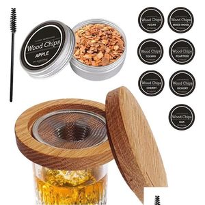 Narzędzia barowe 10pc/los koktajl whisky Zestaw palaczy z 8 różnymi smakiem owoców Naturalne drewniane wiórki do napojów akcesoria kuchenne d dhwla