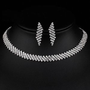 Silverpläterad kristall brudtärna brud smycken set choker halsband örhängen för kvinnor bröllop smyckesuppsättningar
