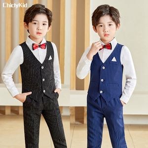 Suits Boys Top Stripe Delk Giysileri Setler Çocuk Gömlek Yelek Pantolonları Resmi Elbise Çocuk Okulu Üniforma Bebek Toddler Kıyafetler 230909