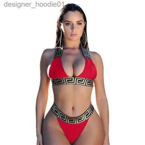 Costumi da bagno da donna Set bikini sexy per le donne Costume da bagno fasciato Crop Top Costumi da bagno Perizoma Costume da bagno Taglio alto Costumi da bagno Stampa solida Nuovo Bagnante L23