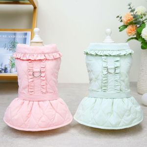 Dog Apparel 2023 Pink Green Colors Warm Two Feet Dresses For Dogs Cotton Nylon Taffta Fabric Clothes Cute Fashion Pet Clothing