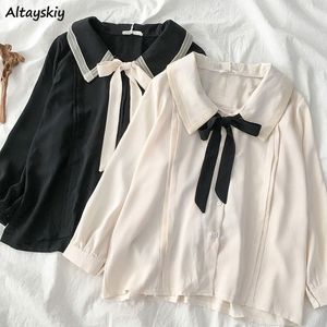 Blusas femininas camisas camisas mulheres estudantes kawaii peter pan colarinho solto harajuku jk lazer sólido macio primavera mujer fahsion doce ins 230908