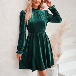 Urban Sexy Dresses Elegant Velvet Short For Women Autumn Solid Color Casual Puff Sleeve Dress Fashion Turtleneck A line In 2023 230909