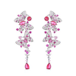 luxury butterfly dangle earring designer for woman S925 silver post party rose AAA zirconia silver white diamond earrings South Am222U