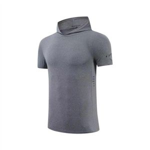 Lu-6693 летняя быстросохнущая одежда для бега, одежда для фитнеса, европейская и американская мужская спортивная футболка с капюшоном с короткими рукавами P183T