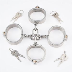 Algemas de aço inoxidável tornozelo com corrente bondage stealth lock design algemas de mão restrições fetiche sexy tiys para mulher men315l