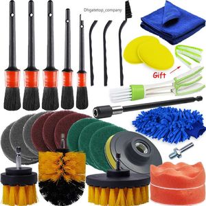 Detailing Brush Set Power Scrubber Drill es Car Detail For Air Vents Polish Pad Glass Tire Rim Cleaning225v
