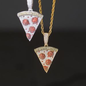 Хип-хоп Iced Out, однотонное ожерелье с подвеской в виде пиццы, позолоченное CZ золото и серебро, мужские блестящие ювелирные изделия Gift252O245n