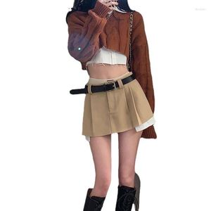 Saias americanas retro miniskirt verão seção fina chaquela plissada saia feminina cintura alta sexy A-line Tide2024