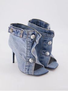 Summer Brand New Pocket Design Fashion Denim High Heel Sandals Popular Charming Woman Shoes Comfort Slippers Big Size For girls Party Shoes