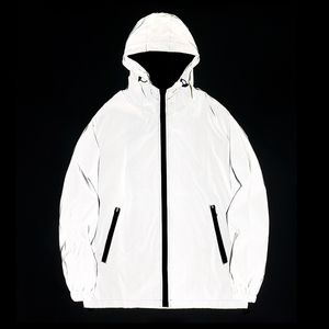 Men's Jackets Night Reflective Double Fabric Windbreaker Hooded Jacket Men Hip Hop Dancer singer Waterproof Zipper Coats Outwear 230909