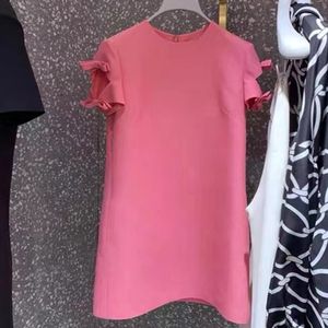 2023 Summer Pink Solid Color Dress Short Sleeve Round Neck Knee-Length Casual Dresses S3S01M077