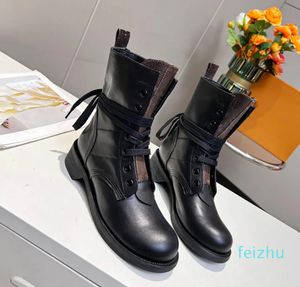 Women Designer Flat Ranger Ankle Boots Calfskin Martin Leather And Canvas Combat Boot Platform Desert Winter ladies Martin Sneakers Size 35-41