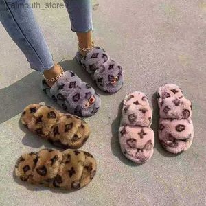 Slippers Slippers Women Winter Indoor Home Fur Slippers House Full Furry Soft Fluffy Plush Flats Heel Non Slip Luxury Designer Shoes Casual Ladies Q231218
