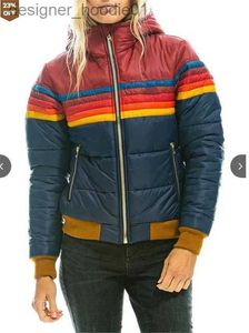 Women's Down Parkas LGBT Women Rainbow LGBTQ Stripe Zipper Hooded Jackets Cotton-Padded Clothes Korean Version Vintage Slim Ytterkläder Överdimensionerad XS-3XL L230909