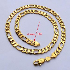 Solid Stamep 585 Hallmarked 18 K Yellow Fine Gold GF Figaro Chain Link Halsband Längder 8mm italiensk länk 24 240L