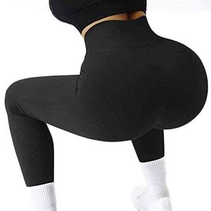 Ribbed Leggings Sports Tights For Woman Seamless Yoga Pants Women Panties Gym Fitness Legging Seamless High midje träning Leggin H255K