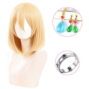Cosplay Wigs Anime Howl's Moving Castle Wizard Howl Cosplay Short Blond Yellow Hair Wig Cosplay Ring Earring Wig Necklace A Wig Cap 230908