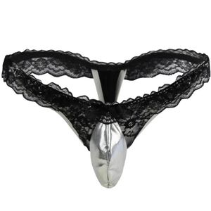 Underbyxor sissy trosor sexiga underkläder underkläder för män latex bror thong patent läder gay mini bikini spets trim penis pouch252w