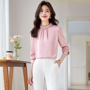 2023 autunno nuove donne abbigliamento esterno nuova moda anti-invecchiamento pizzo colletto alla coreana camicia a maniche lunghe in chiffon