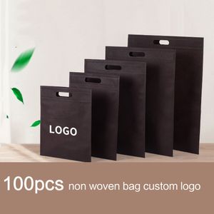 Shopping Bags 100pcs Custom Flat Non Woven Bag Shopping Bag Cloth Bag For Clothing Wigs One Color Double Sided Printing Free Design 230908