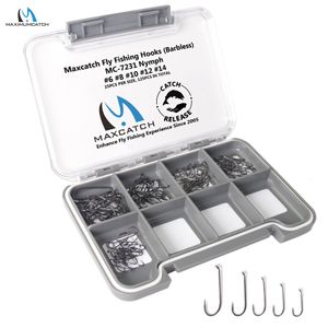 Ganchos de pesca Maximumcatch 125pcs 6 8 10 12 14 16 18 Fish Friendly Barbless Fly Tying Set Nymph Jig Forjado Níquel Preto 230909