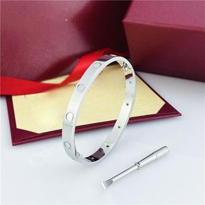 Mulheres amante pulseira parafuso designer bangle fino banhado a prata ouro homens jóias de luxo titânio aço casal simples moda diamante279r