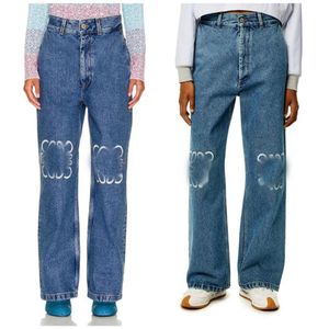Wysokie talia luźne damskie dżinsy High Street Kolan haftowane puste wysokie talia proste dżinsowy styl mody288v