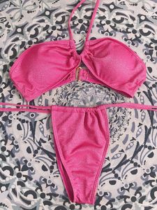 Pink Bikinis Set Brazilian Sexy Strappy Swimwear Women Brand Push Up Designer Swimsuit 2023 Bathing Suits Luxury Towel Fabric XL Beachwear Biquinis READY STOCK